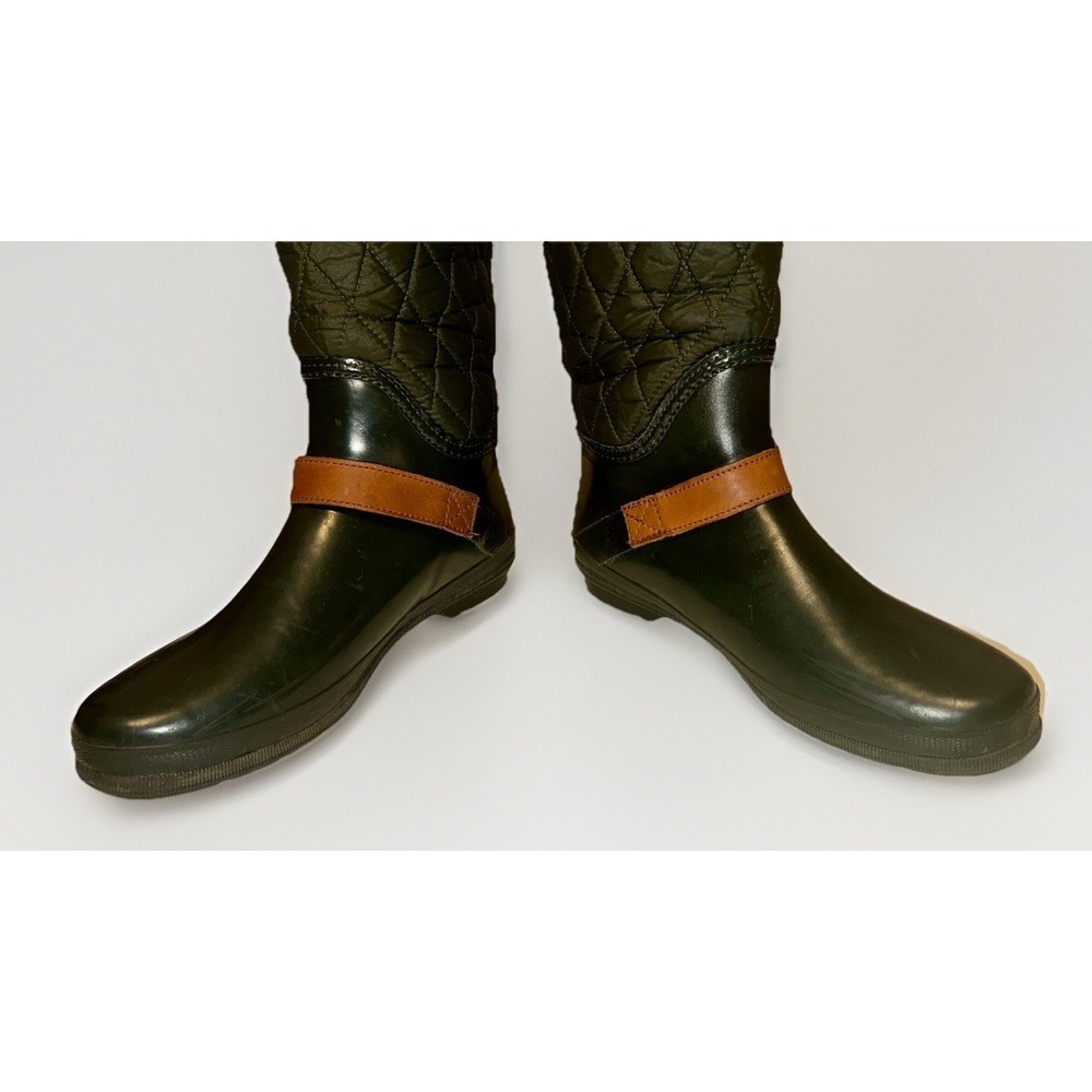 Sperry Top Sider Green Brown Hingham Quilted Tall Waterproof Rubber Rain Boots 8 - Picture 3 of 8